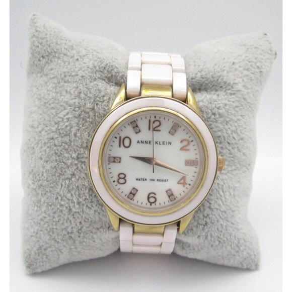 Women Anne Klein Ceramic Quartz WR Analog 34mm Round Watch (H977) "New Battery" - Picture 1 of 10